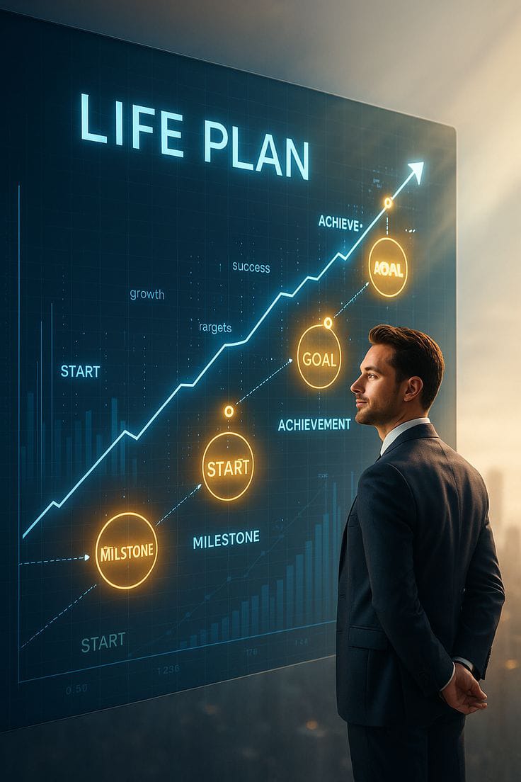 Life Plan growth chart — start, milestone, goal, achieve